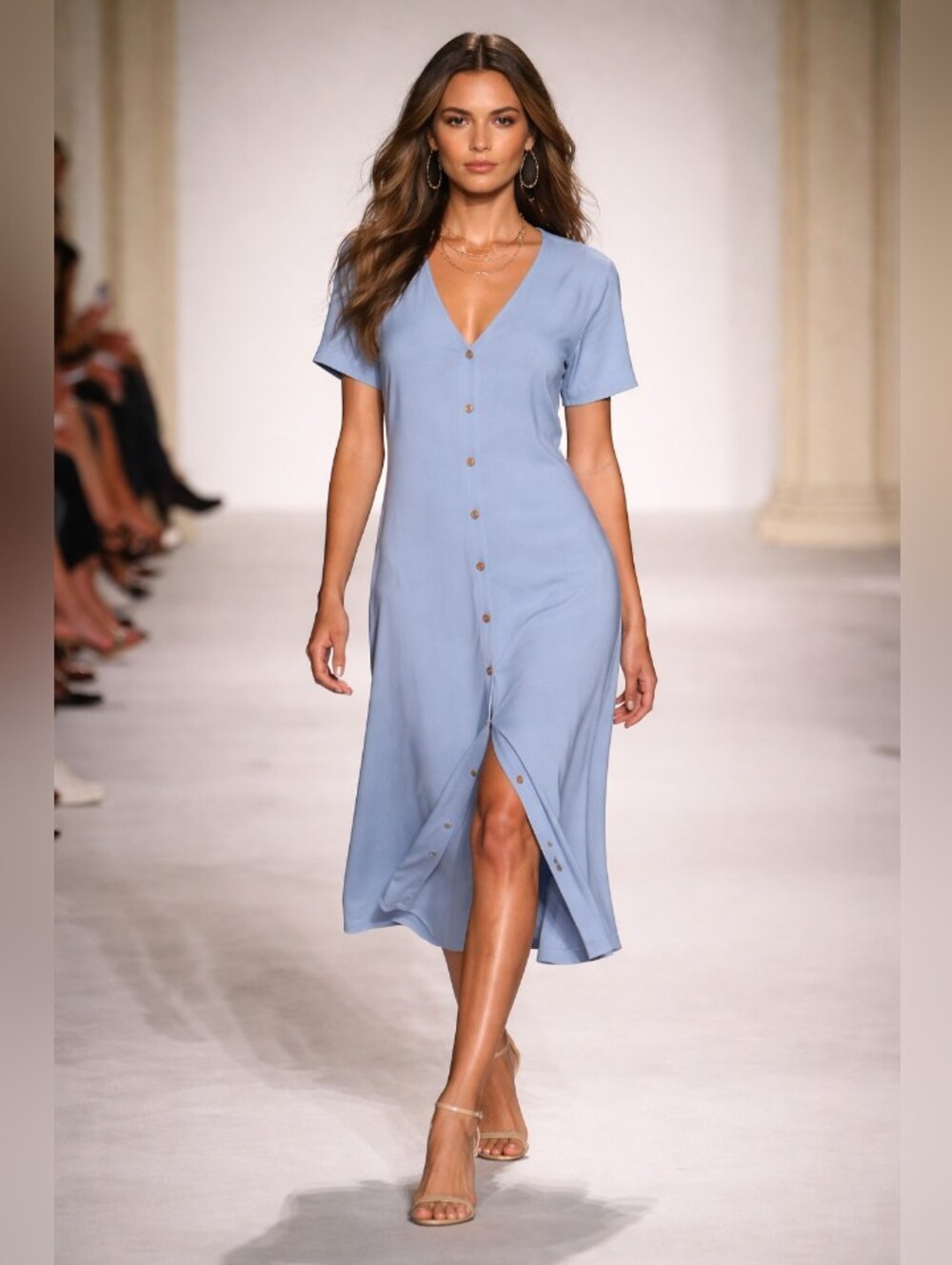 Manydress Light Blue Dress Top with V-Back Detail